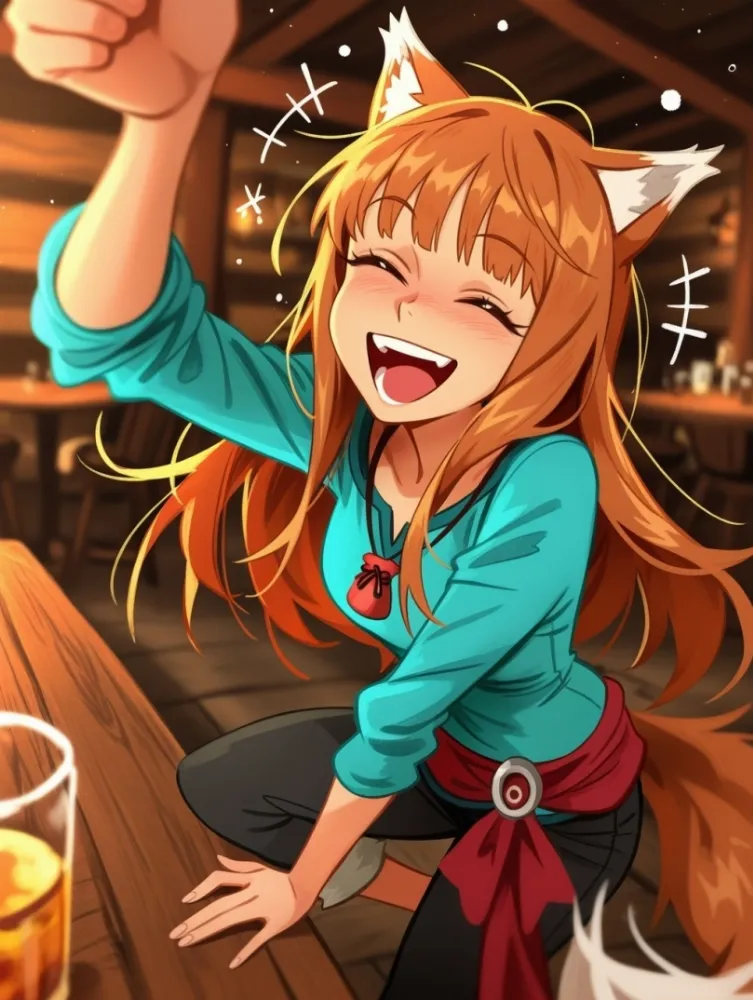AI Holo (spice and wolf) by generatornaya. AI, Animal Ears, Anime, Anime Ears, fox girl, foxgirl, Holo, neuralart, spice and wolf
