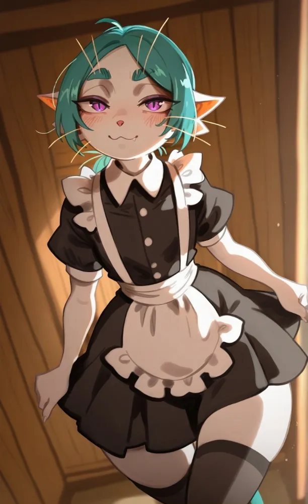 AI housemaid by generatornaya. AI, Animal Ears, Anime Ears, arirals, cat girl, catgirl, housemaid, maid, neko, neuralart, voices of the void