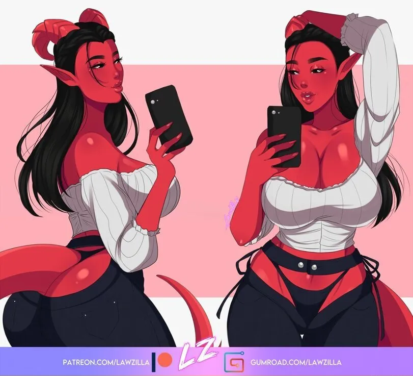 Devil girl by Lawzilla. bikini, cow girl, Demon Girl, devil girl, extra thicc, monster girl, swimsuit