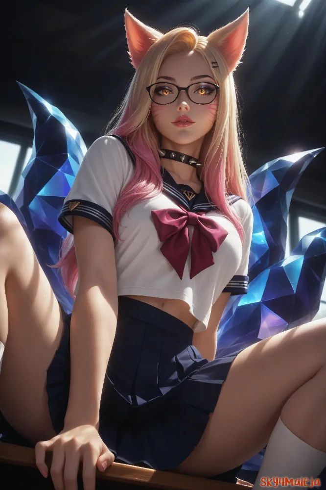 AI Ahri by Sky4Maleja. Ahri, ahrileagueoflegend, ahrileagueoflegends, AI, Animal Ears, Anime Ears, beauty, digitalart, fanart, fox girl, foxgirl, game art, kdaahrileagueoflegends, leagueoflegends, neuralart, photography, portrait, school girl, schooluniform, student, studentuniform, wallpaper