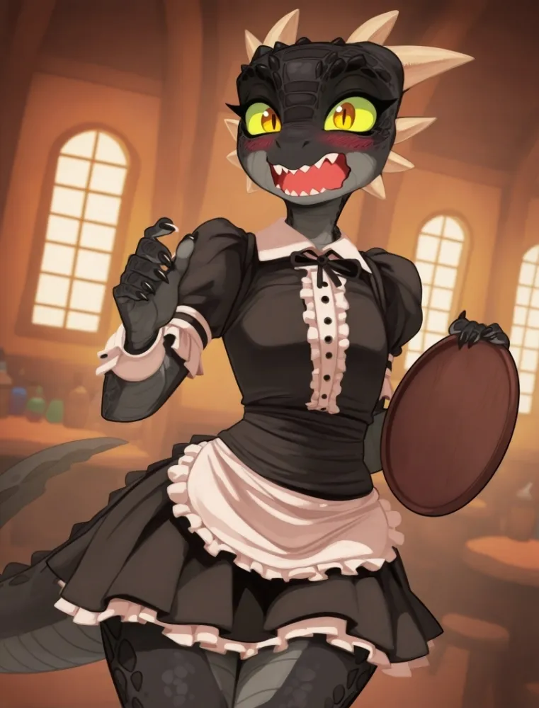 AI Dragon Girl (the elder scrolls) by generatornaya. AI, Dragon Girl, game art, housemaid, maid, neuralart, the elder scrolls