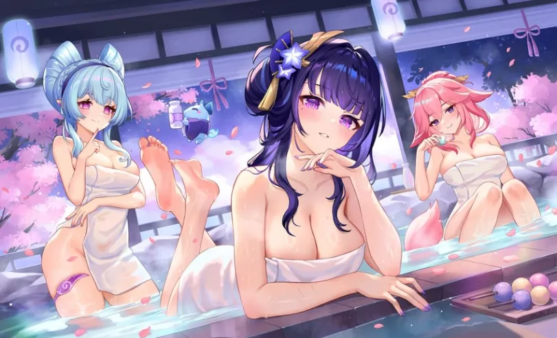 Raiden, Yae, Yumemizuki Mizuki (Genshin Impact) by lalazyt. Anime Art, anime style, Genshin Impact, Genshin Impact Ero, Raiden, Yae, Yumemizuki Mizuki