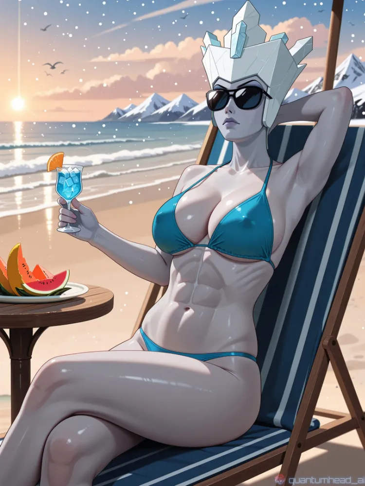 AI anime art (The Snow Queen) by QuantumHeadAI. AI, bikini, cartoon, neuralart, swimsuit, The Snow Queen