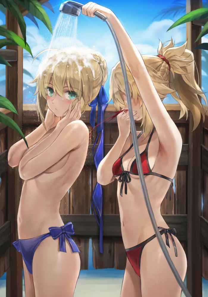 Mordred, Saber (fate) by Tonee. Anime, Anime Ero, Anime Ero Swim, bikini, fate, fate/apocrypha, Mordred, Saber, swimsuit