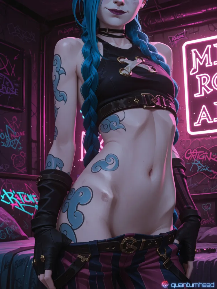 AI Jinx (league of legends) by QuantumHeadAI. AI, Arcane, game art, Jinx, league of legends, lol, LoL Ero, neuralart
