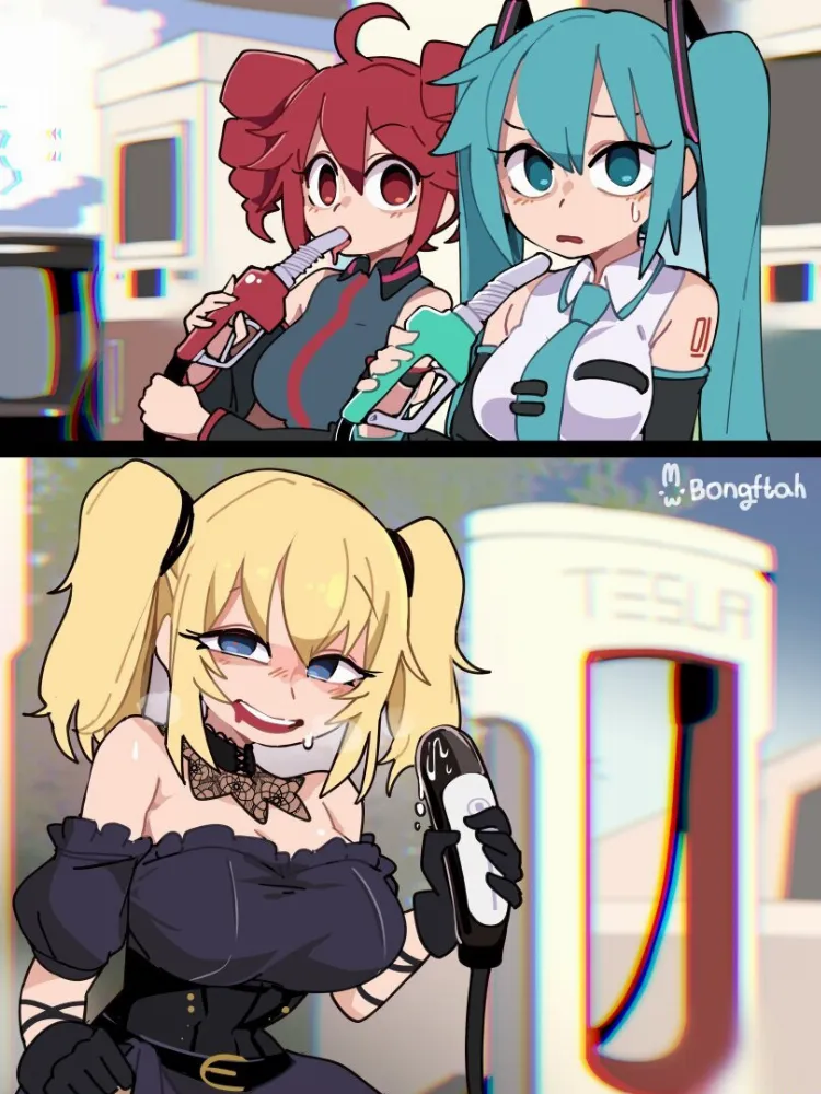 Kasane Teto, Hatsune Miku by BongF. Ani Ai Assistant, Anime, Hatsune Miku, Kasane Teto, large breasts, utau, vocaloid, voice synthesizer