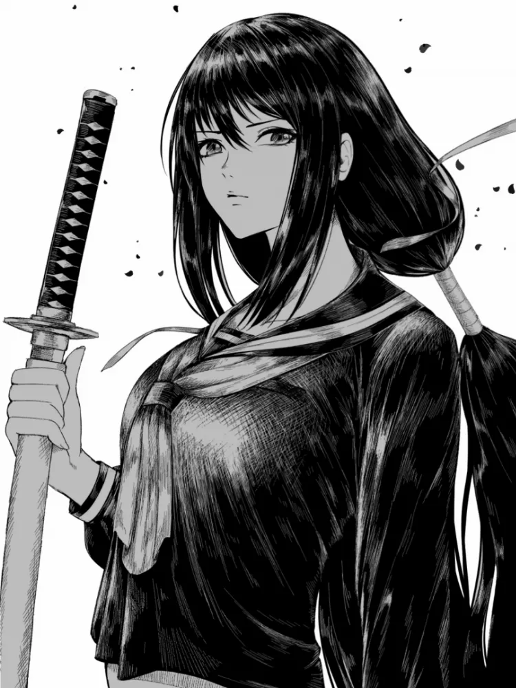 Kisaragi Saya by kurone rinka. Anime, blood c, Kisaragi Saya, monochrome, warrior girl