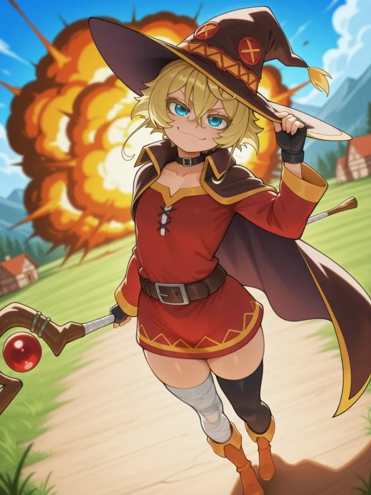 AI Megumin (konosuba) by generatornaya. AI, Anime, crossover, konosuba, Megumin, neuralart, tanya degurechaff, witch girl, youjo senki