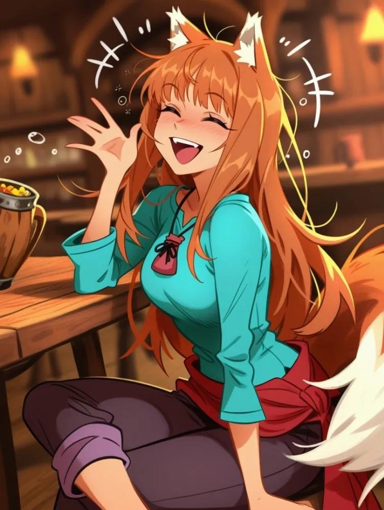 AI Holo (spice and wolf) by generatornaya. AI, Animal Ears, Anime, Anime Ears, fox girl, foxgirl, Holo, neuralart, spice and wolf
