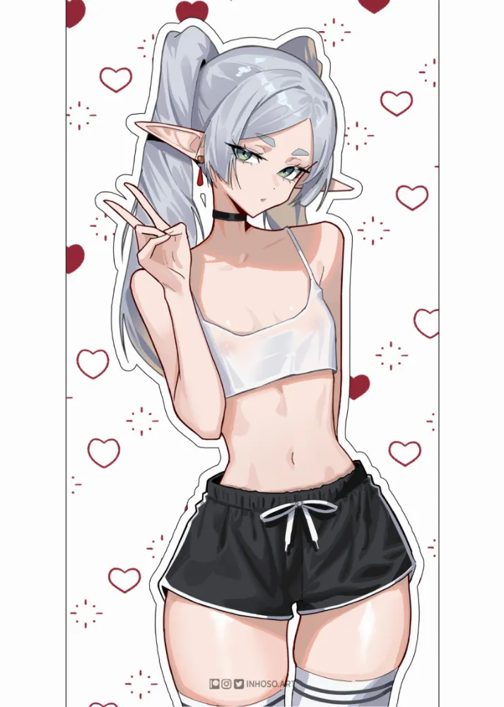 Frieren (sousou no frieren) by inhoso. Anime, Anime Ero, anime ero dfc, anime mild ero, anime piped running shorts, elf, elf girl, elfgirl, fantasy, Frieren, see through, sousou no frieren