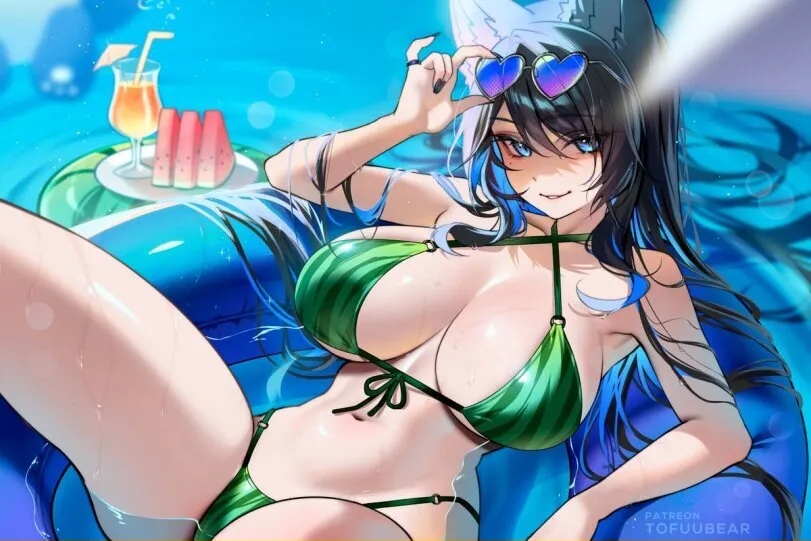 Reiko by tofuubear. Animal Ears, Anime, Anime Ears, Anime Ero, Anime Ero Swim, AO, bikini, cat girl, catgirl, neko, original character, Reiko, swimsuit