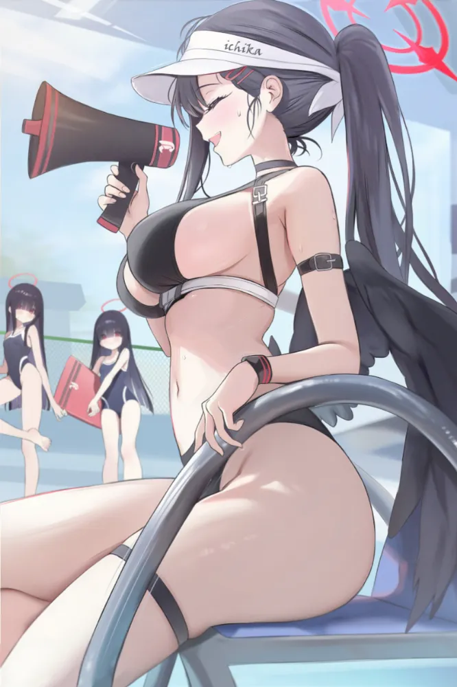 Ichika, Justice Task Force Member (Blue Archive) by houraku. angel girl, Anime Art, anime style, bikini, Blue Archive, ichika, Justice Task Force Member, swimsuit