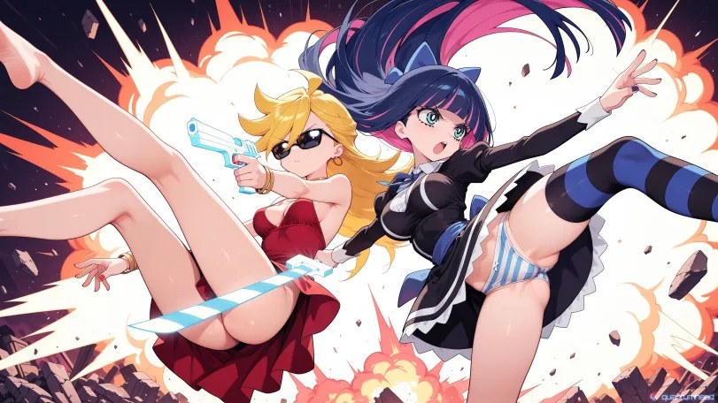 AI Honekoneko, Panty, Stocking (panty &amp; stocking with garterbelt) by QuantumHeadAI. AI, Anime, Anime Ero, Honekoneko, neuralart, Panty, panty &amp; stocking with garterbelt, Psg, Stocking