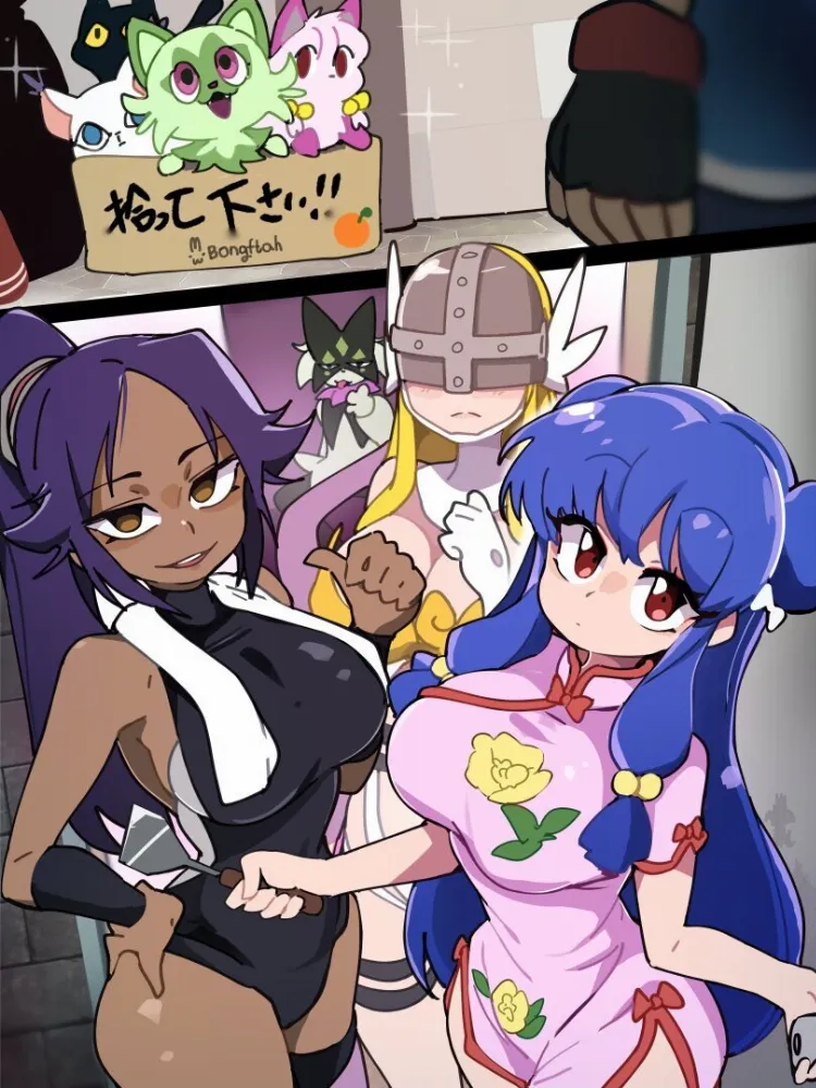 Angewomon, Meowscarada, Shampoo, Sprigatito, Yoruichi by BongF. Angewomon, Anime, Anime Ero, anime oldschool, bleach, crossover, digimon, Meowscarada, pokedex, pokemon, Pokemon Characters, pokemon crossover, ranma 1/2, Shampoo, Sprigatito, Yoruichi
