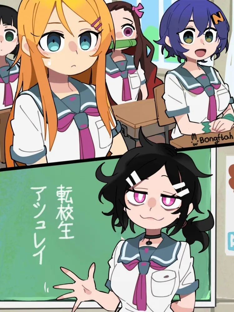 Ashley Graves, Belle, Kamado Nezuko, Kousaka Kirino, Leafa by BongF. Anime, Ashley Graves, Belle, bongfill, Kamado Nezuko, Kimetsu no Yaiba, Kousaka Kirino, Leafa, oreimo, school girl, sword art online, the coffin of andy and leyley, zenless zone zero, zzz