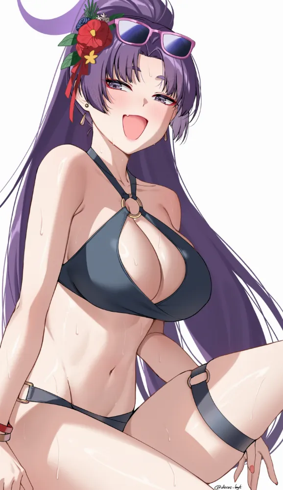 Ichika, Yukari, Kikyou (Blue Archive) by Deras. angel girl, Animal Ears, Anime Ears, bikini, Blue Archive, cat girl, catgirl, ichika, Kikyou, neko, swimsuit, Yukari
