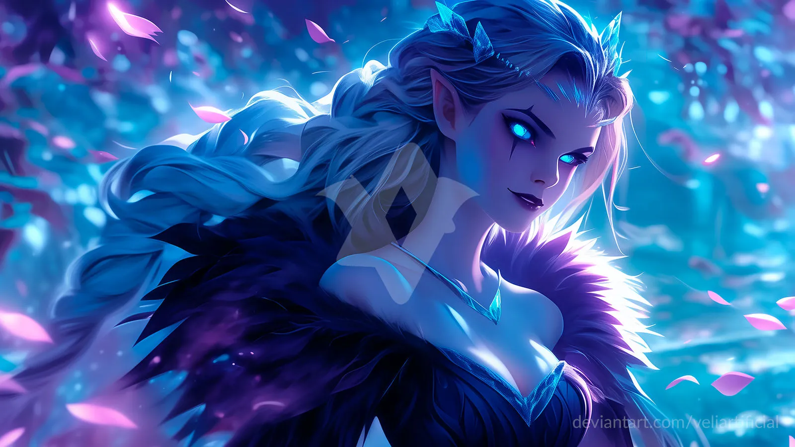 AI elf girl by Veliartificial. AI, beauty, blueeyes, characterdesign, darkfantasy, digitalart, elf, elf girl, elfgirl, elven, fantasy, fantasyart, fantasycharacter, hauntedbeauties, ice, magic, mystical, neuralart, sorcery, wallpaper