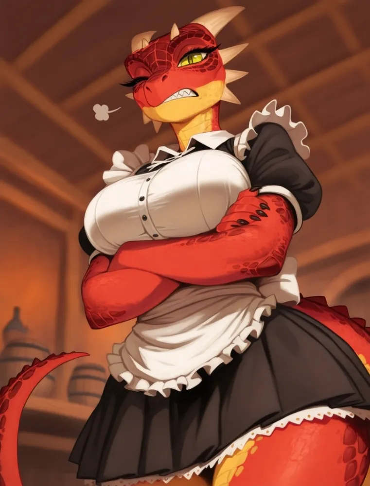 AI Dragon Girl (the elder scrolls) by generatornaya. AI, Dragon Girl, game art, housemaid, maid, neuralart, the elder scrolls