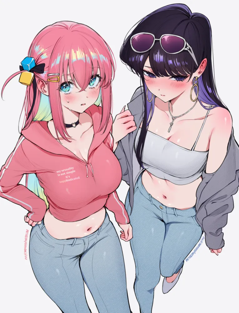 Gotoh Hitori (komi-san wa comyushou desu) by qiandaiyiyu. Anime, bocchi the rock, crossover, Gotoh Hitori, komi-san wa comyushou desu, Megane, Shouko Komi