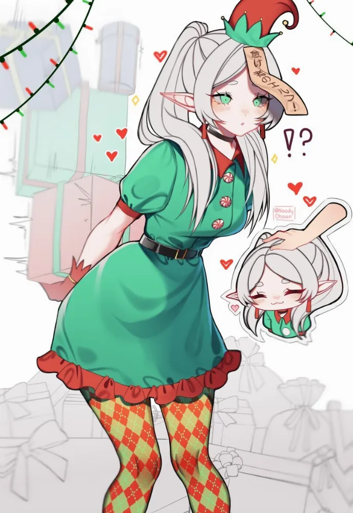 Frieren (sousou no frieren) by NoodyChaan. Anime, Anime Christmas, Christmas, elf, elf girl, fantasy, Frieren, Merry Christmas, sousou no frieren
