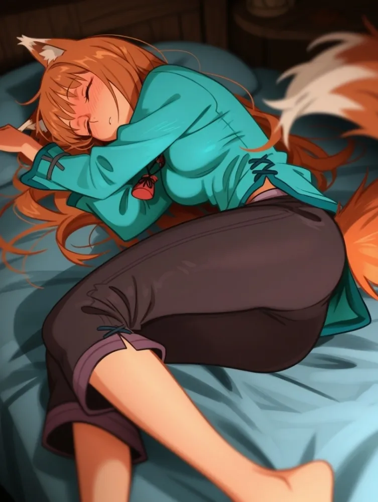 AI Holo (spice and wolf) by generatornaya. AI, Animal Ears, Anime, Anime Ears, fox girl, foxgirl, Holo, neuralart, spice and wolf