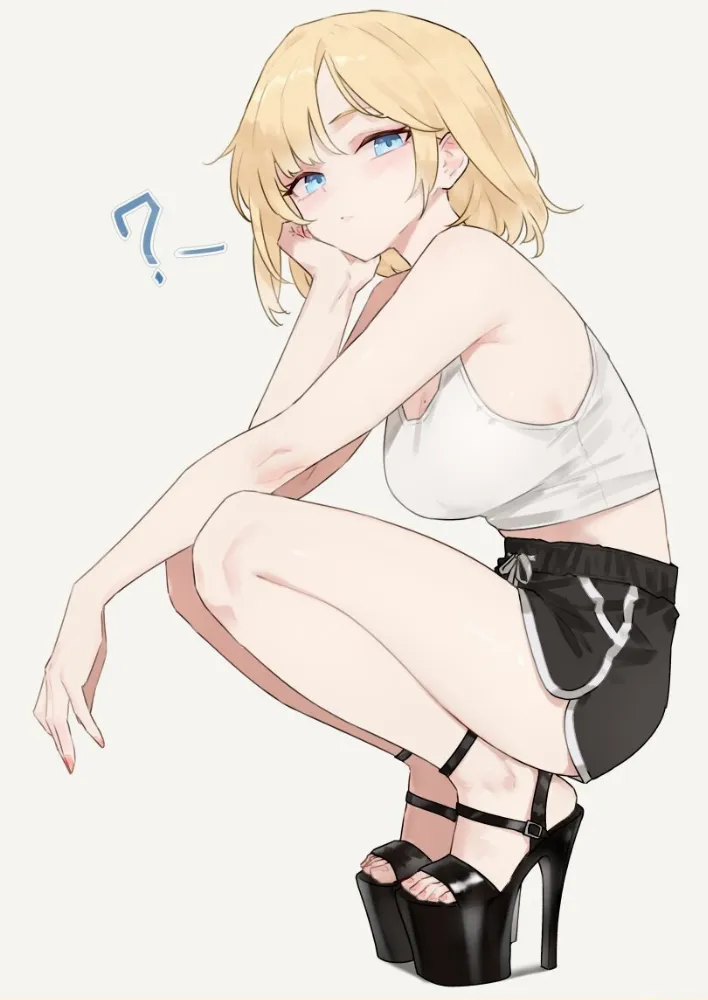 Amelia Watson (virtual youtuber) by Bluefield. Amelia Watson, anime piped running shorts, heels, hololive, virtual youtuber, vtuber