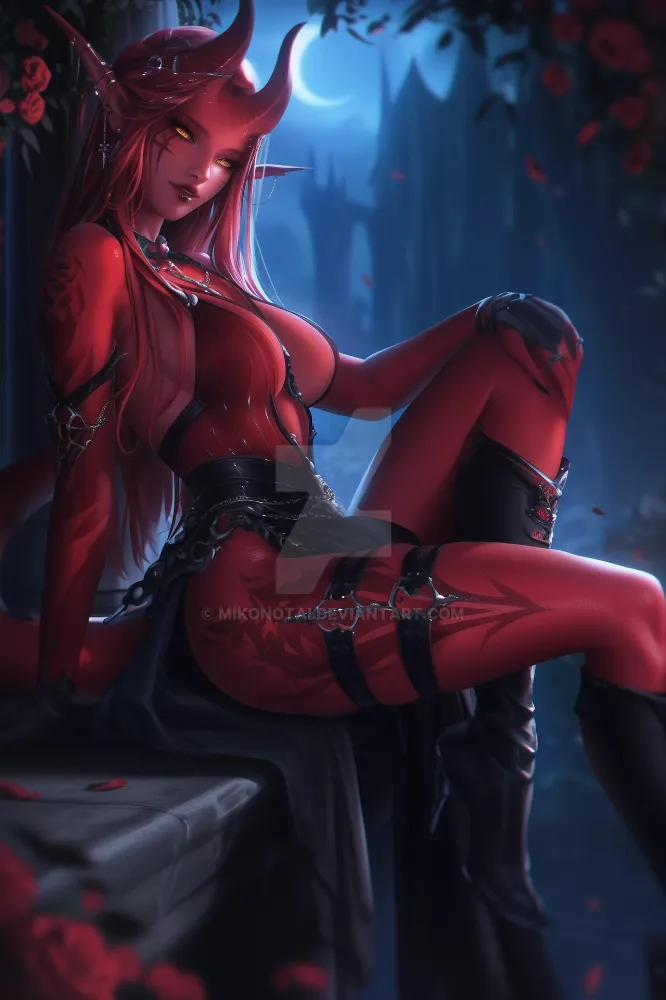 AI Trenesha (dnd) by mikonotai. adoptable, adoptablesopen, adoptoc, AI, aigeneratedart, bigbreasts, characterdesign, Demon Girl, devil girl, digitalart, dnd, dndcharacter, elf, elf girl, elffantasy, elffemale, elfgirl, fantasy, fantasycharacter, gothic, monster girl, neuralart, oc, ocdesign, redskin, sexygirl, tielfing, Trenesha