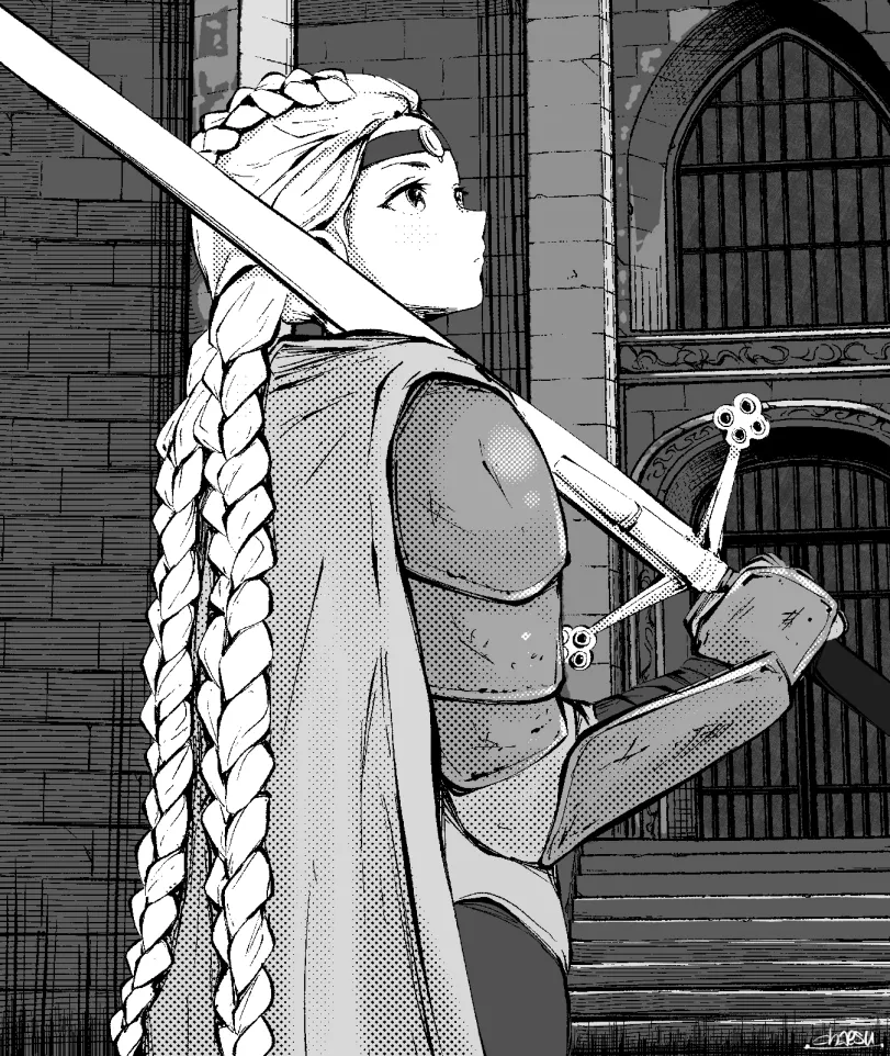 Warrior girl by chaesu. monochrome, warrior girl