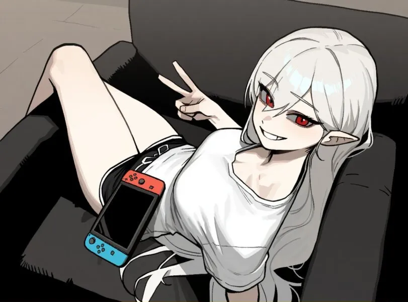 Vampire girl by Insact. anime piped running shorts, elf, elf girl, elfgirl, fantasy, monster girl, vampire, vampire girl