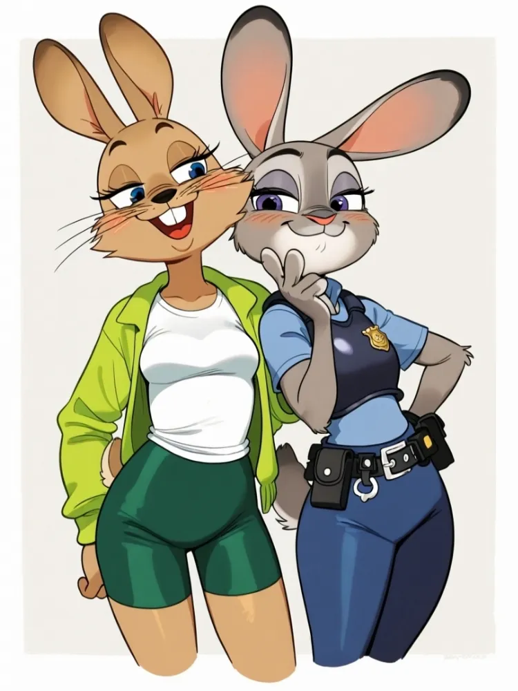 AI Judy Hopps, Nick Wilde (zootopia) by generatornaya. AI, Animal Ears, Anime Ears, anthro, anthro ero, bunny girl, bunnygirl, crossover, Judy Hopps, neuralart, Nick Wilde, Rule 63, zootopia, zootopia characters