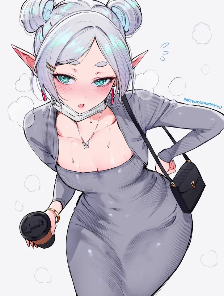 Frieren (sousou no frieren) by qiandaiyiyu. Anime, Anime Ero, Anime Ero Pussy, Anime Ero Wet, elf, elf girl, fantasy, Frieren, office girl, office lady, Oppai, sousou no frieren