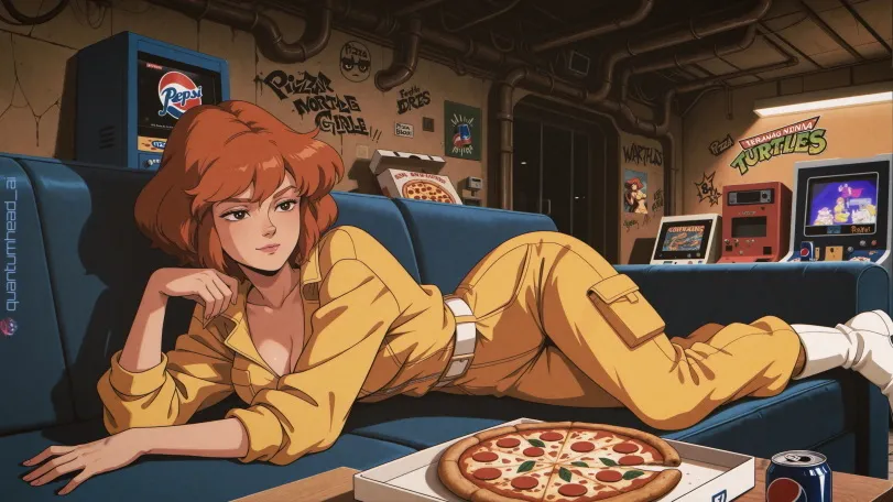 AI April O’neil (tmnt) by QuantumHeadAI. AI, April O'neil, guy sipping beer on a couch, neuralart, tmnt, tmnt ero