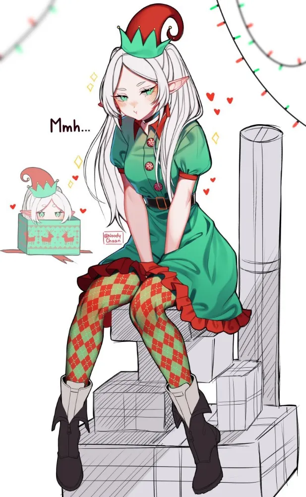 Frieren (sousou no frieren) by NoodyChaan. Anime, Anime Christmas, Christmas, elf, elf girl, fantasy, Frieren, Merry Christmas, sousou no frieren