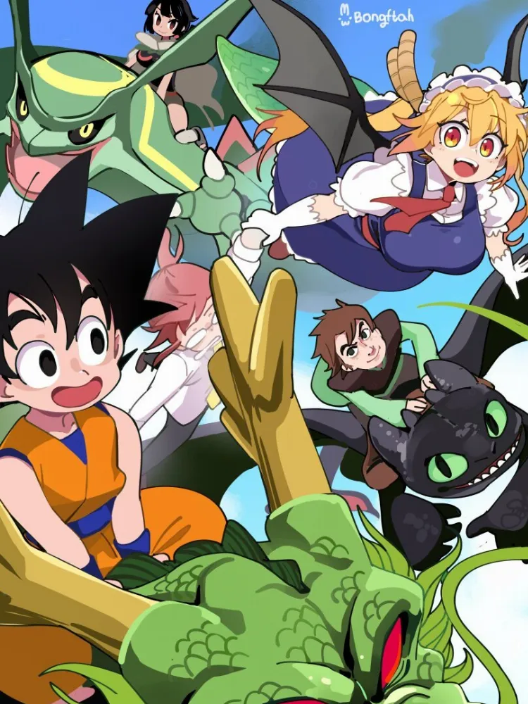 Hiccup, Kobayashi, Rayquaza, Shenron, Son Goku, Tooru, Toothless, Zinnia (dragon ball) by BongF. Anime, crossover, dragon ball, Dragon Girl, DreamWorks, Hiccup, How to Train Your Dragon, Kobayashi, kobayashi-san chi no maid dragon, maidragon, monster girl, pokedex, pokemon, Pokemon Characters, pokemon crossover, Pokemon trainers, Rayquaza, Shenron, Son Goku, Tooru, Toothless, Zinnia