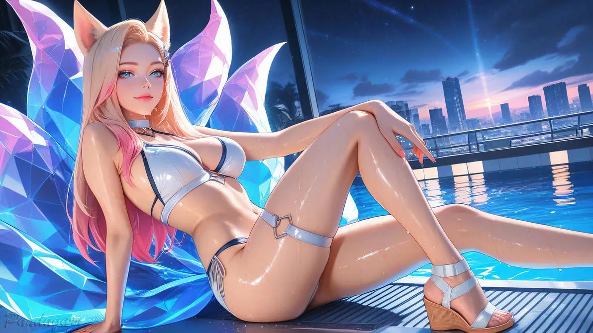 AI Ahri (league of legends) by Pandagarr. adoptable, Ahri, AI, Animal Ears, Anime, Anime Ears, animefanart, bikini, cat girl, catgirl, exclusive, fanart, fox girl, foxgirl, game art, kdaahrileagueoflegends, league of legends, leagueoflegends, neko, neuralart, portrait, stablediffusion, swimsuit, videogamefanart, wallpaper