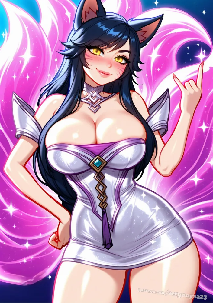 AI Ahri (league of legends) by sergunyaa23. Ahri, ahrileagueoflegends, AI, Animal Ears, Anime, Anime Ears, curvy, dress, fanart, fox, fox girl, foxgirl, game art, kitsune, league of legends, leagueoflegends, lol, neuralart, sexy, videogamefanart