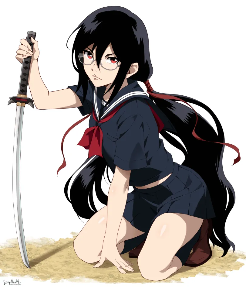 Kisaragi Saya (blood c) by StayAlivePlz. Anime, blood c, Kisaragi Saya, Megane, warrior girl