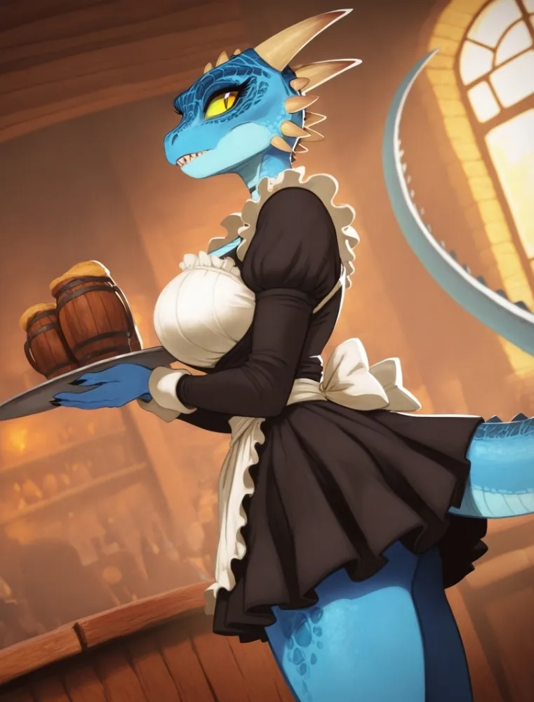 AI Dragon Girl (the elder scrolls) by generatornaya. AI, Dragon Girl, game art, housemaid, maid, neuralart, the elder scrolls
