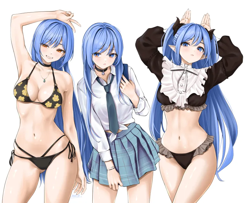 Minah, Marin Kitagawa (Sono Bisque Doll wa Koi wo Suru) by chaesu. Anime, anime armpits, Anime Ero, Anime Ero Swim, AO, bikini, crossdress, elf, elf girl, elfgirl, fantasy, Marin Kitagawa, Minah, Oppai, original character, Sono Bisque Doll wa Koi wo Suru, swimsuit