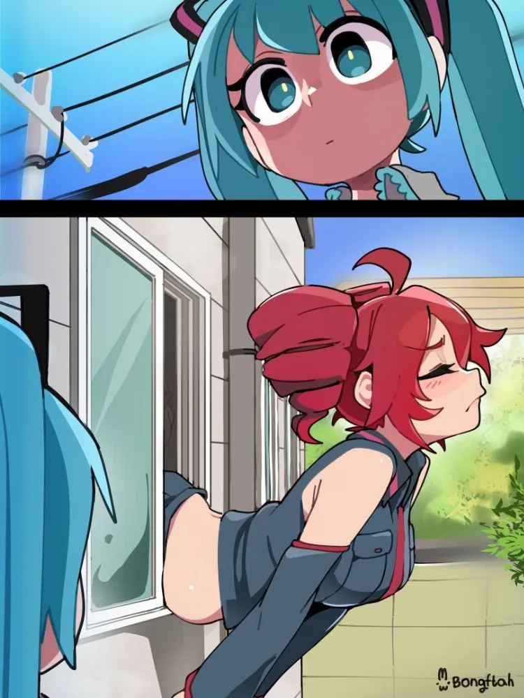 Kasane Teto, Hatsune Miku by BongF. Anime, Hatsune Miku, Kasane Teto, utau, vocaloid, voice synthesizer