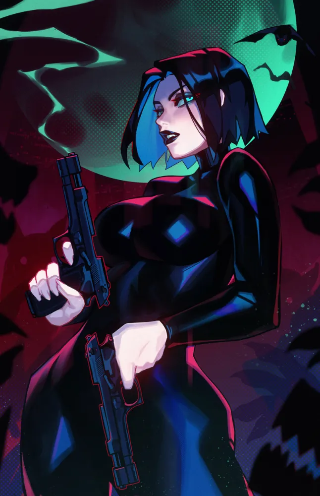 Anime art by QTori. rubber bodysuit