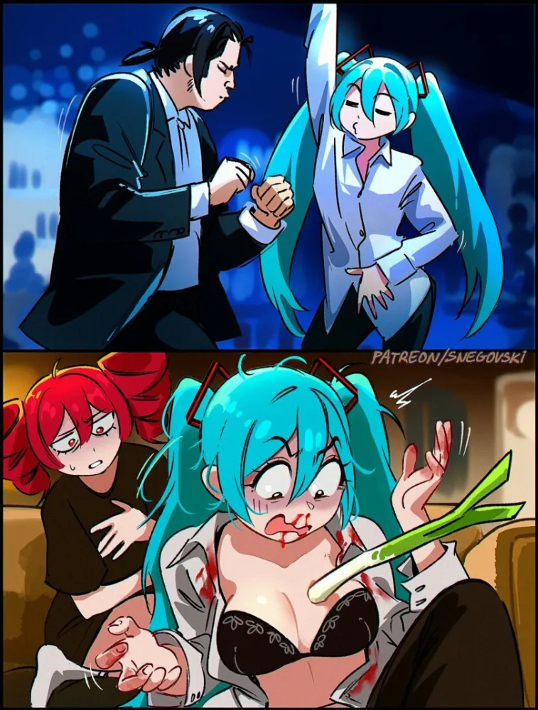 Hatsune Miku, Kasane Teto by Snegovski. Anime, Anime Ero, crossover, Hatsune Miku, Kasane Teto, pulp fiction, utau, vocaloid, voice synthesizer