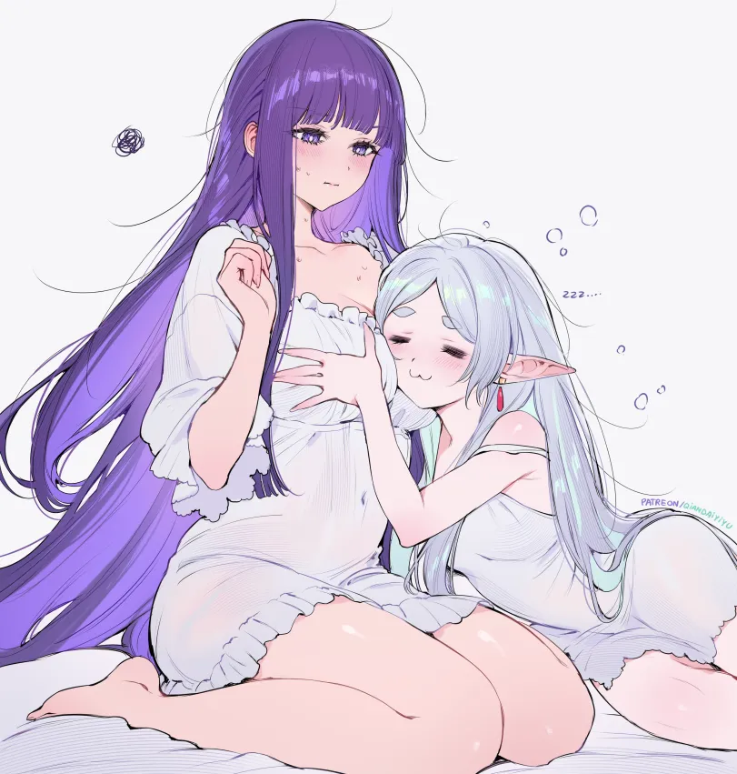 Frieren, Fern (sousou no frieren) by qiandaiyiyu. Anime, Anime Ero, Anime Ero Kyonyuu, Anime Ero Wet, Anime Ero Yuri, anime mild ero, elf, elf girl, fantasy, Fern, Frieren, sousou no frieren