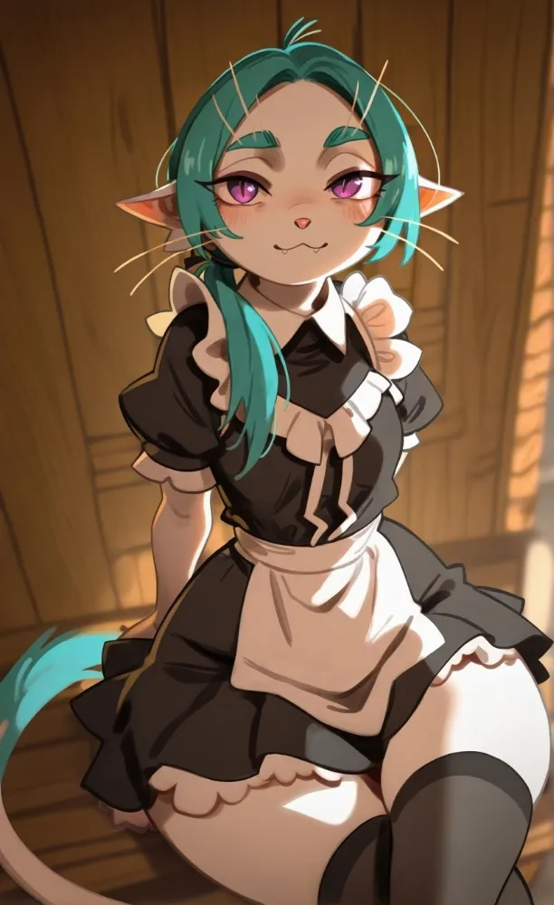 AI housemaid by generatornaya. AI, Animal Ears, Anime Ears, arirals, cat girl, catgirl, housemaid, maid, neko, neuralart, voices of the void
