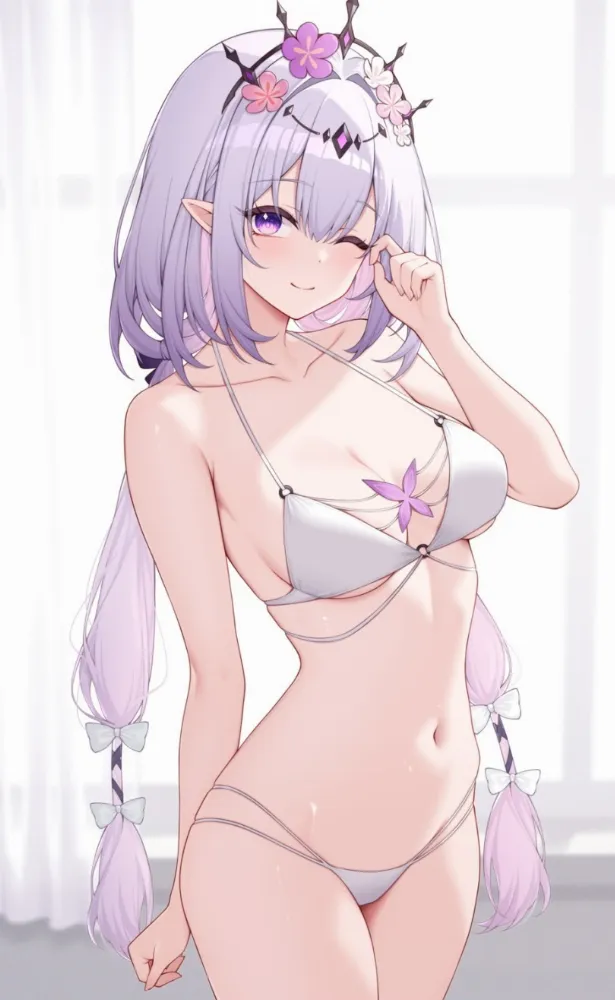 Castorice, Firefly, Kafka (honkai star rail) by poinia. Anime Christmas, bikini, Castorice, Christmas, elf, elf girl, elfgirl, fantasy, Firefly, game art, honkai star rail, Kafka, Merry Christmas, swimsuit