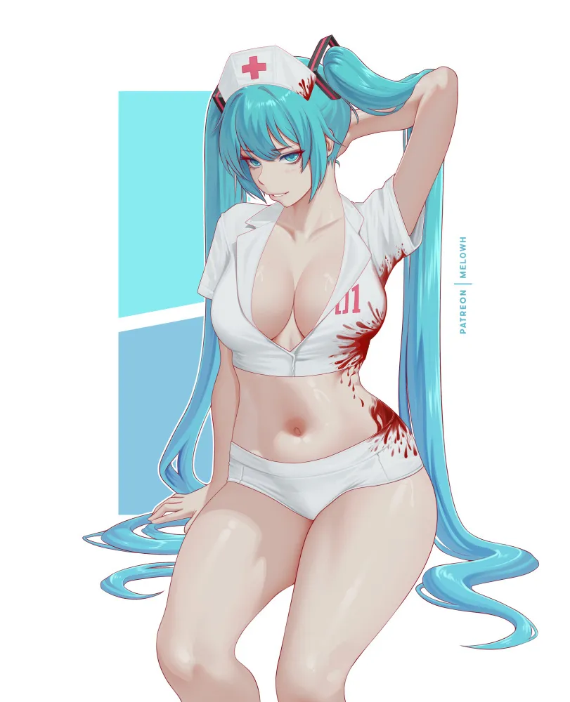 Hatsune Miku by melowh. Anime, Anime Ero, Hatsune Miku, Kyonyuu, nurse, nurse girl, vocaloid, voice synthesizer