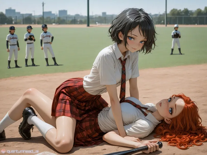 AI school girls by QuantumHeadAI. AI, neuralart, school girl