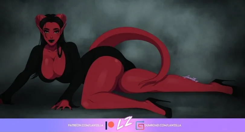 Devil girl by Lawzilla. bikini, cow girl, Demon Girl, devil girl, extra thicc, monster girl, swimsuit