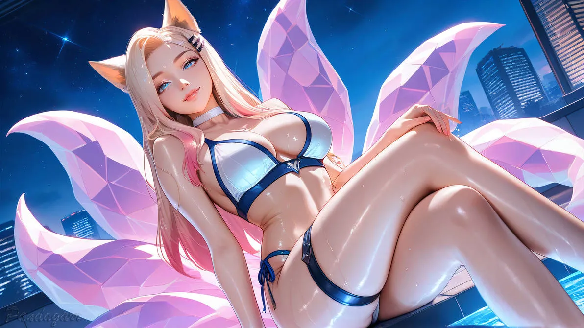 AI Ahri (league of legends) by Pandagarr. adoptable, Ahri, AI, Animal Ears, Anime, Anime Ears, animefanart, bikini, cat girl, catgirl, exclusive, fanart, fox girl, foxgirl, game art, kdaahrileagueoflegends, league of legends, leagueoflegends, neko, neuralart, portrait, stablediffusion, swimsuit, videogamefanart, wallpaper