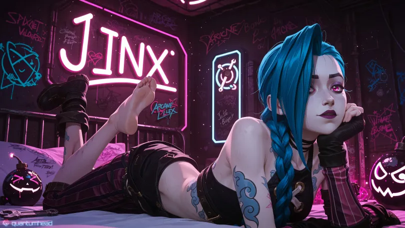 AI Jinx (league of legends) by QuantumHeadAI. AI, Arcane, game art, Jinx, league of legends, lol, LoL Ero, neuralart